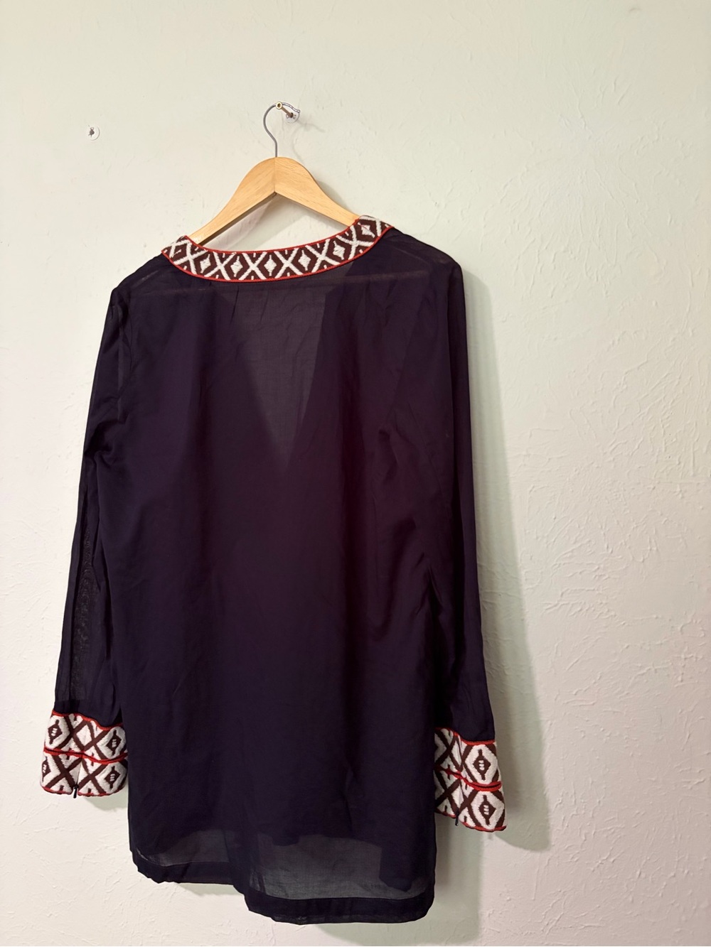 Tory Burch Tunic Long Sleeve Top Size 12 Navy W/Ivory Orange - Picture 7 of 9